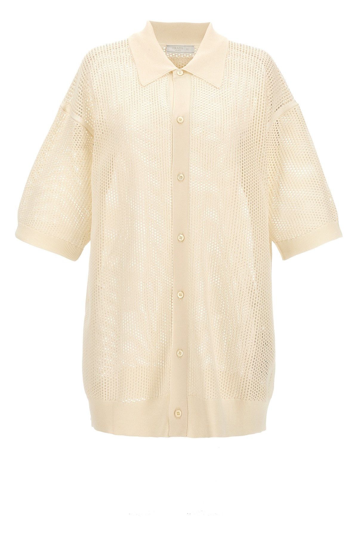 image of Prada Mesh Knit Shirt in White, Men's (Size XL)