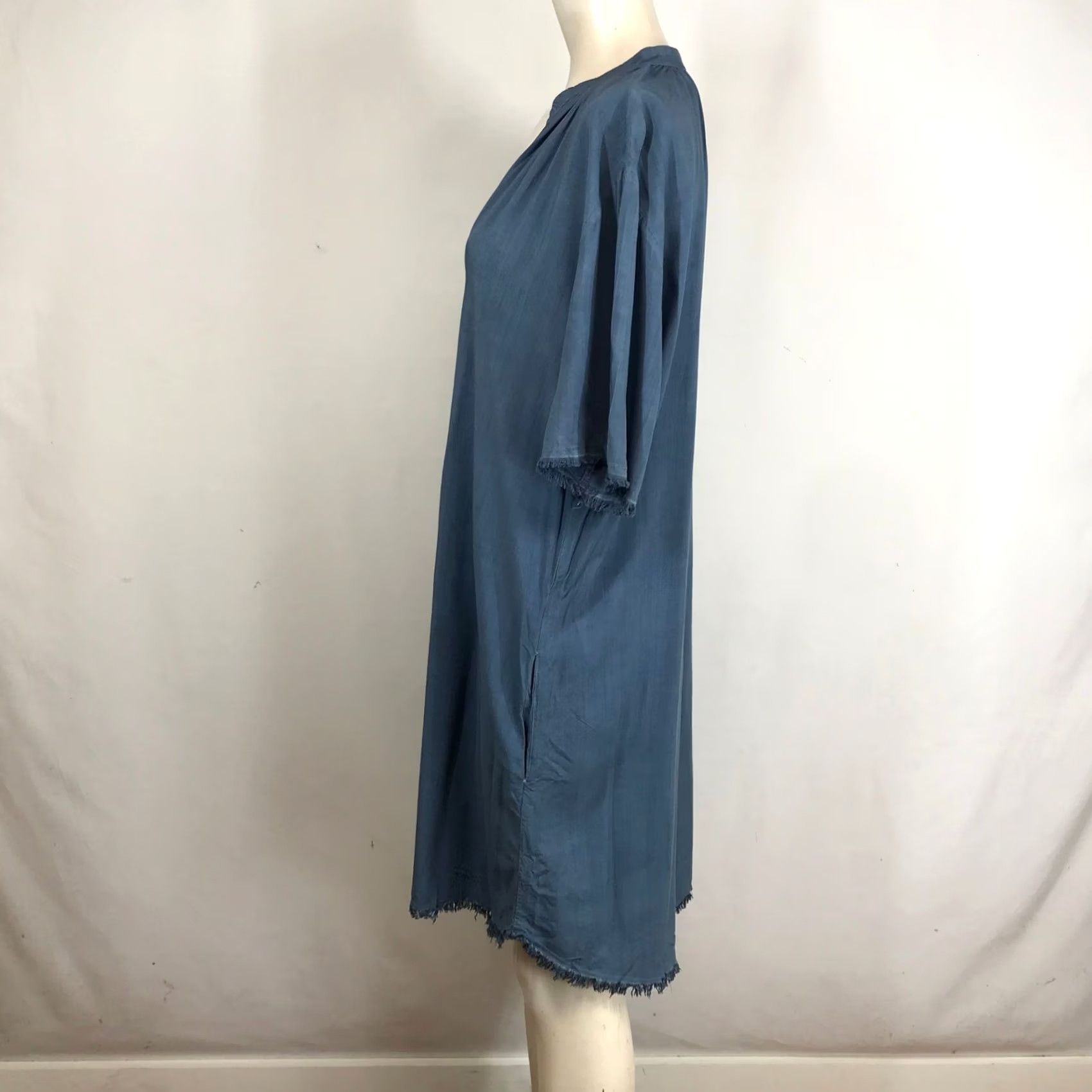 Vintage The Odells Blue V-Neck Tunic Dress Kaftan Shirt Dress L Womens Boho Fringe Pockets Asymmetric Rayon Spring Summer Casual Size L / US 10 / IT 46 - 6 Thumbnail