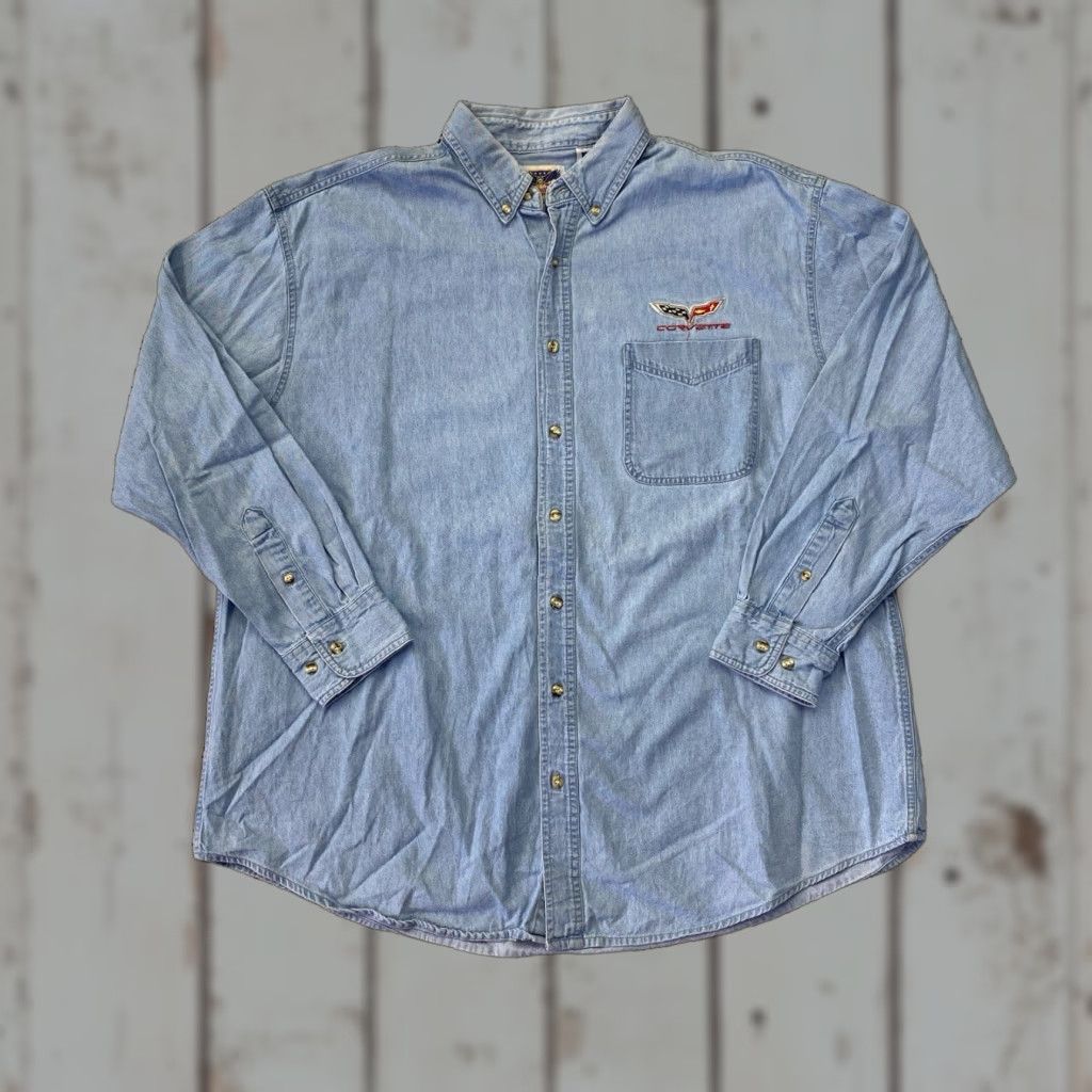 Denime VINTAGE Corvette Racing Denim Button-Down Shirt Mens XL XL Blue Button-Up Men Size US S / EU 44-46 / 1 - 1 Thumbnail