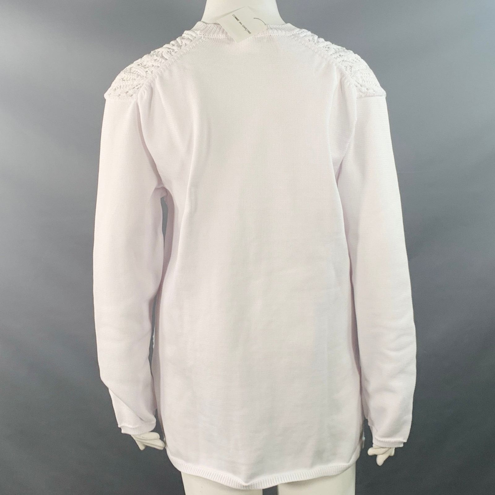 Comme des Garcons 2022 Size L White Cable Knit Polyester Crew Neck Sweater Size L / US 10 / IT 46 - 4 Thumbnail