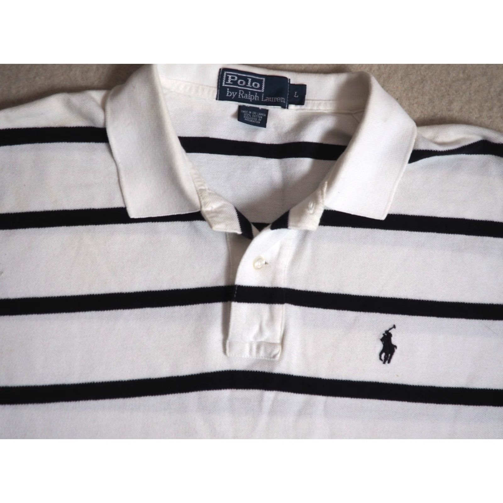 Polo Ralph Lauren VTG Polo Ralph Lauren Polo Shirt White Black Striped Horse Pony Logo Mens L 90s Vintage Casual Shirt Size US L / EU 52-54 / 3 - 3 Thumbnail