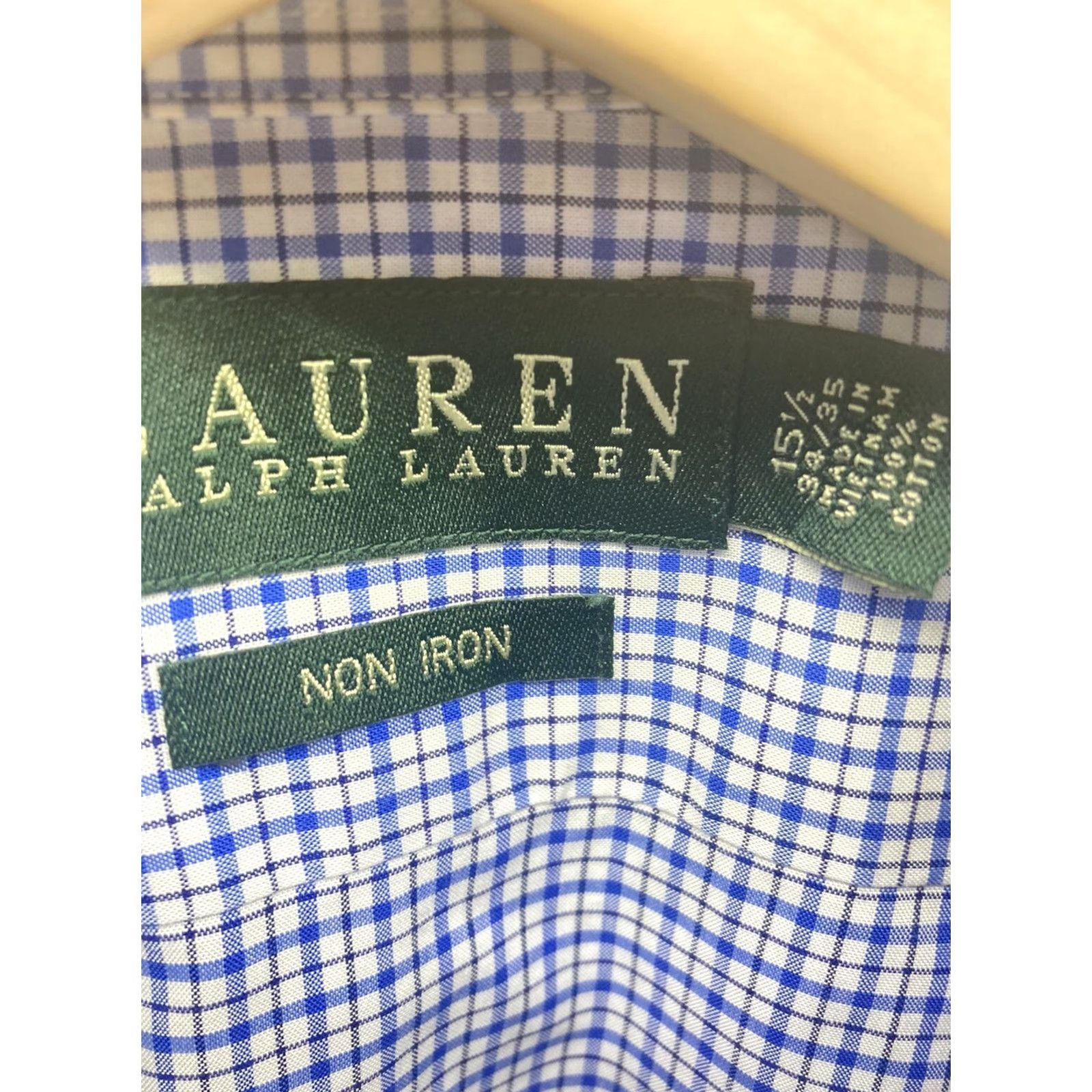 Ralph Lauren Ralph Lauren Dress Shirt Men Long Sleeve Non Iron Blue Check 15.5/35 M Size 40R - 4 Thumbnail