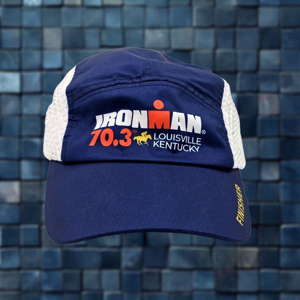 Vintage BOCO Gear IRONMAN Running Triathlon Hat Cap Lightweight Perforated Wicking Strap Blue One Size Mens Size ONE SIZE - 1 Thumbnail