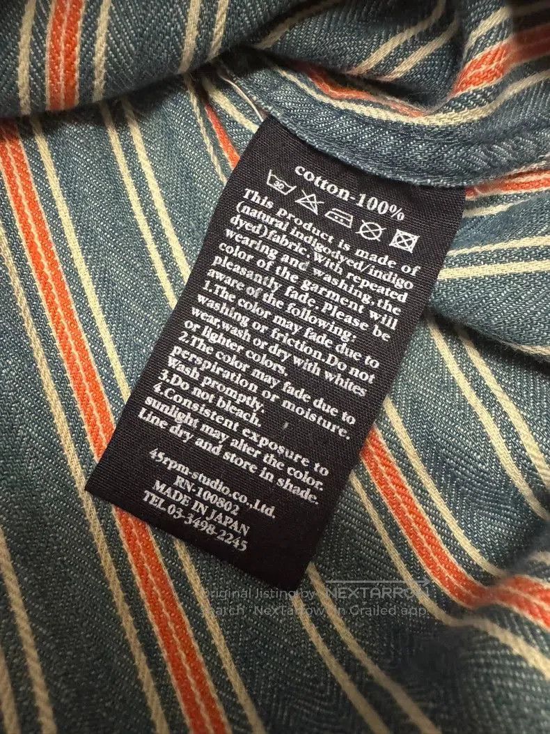 Japanese Brand 45R Washed Indigo Stripe Henley Shirt. Size US M / EU 48-50 / 2 - 6 Thumbnail