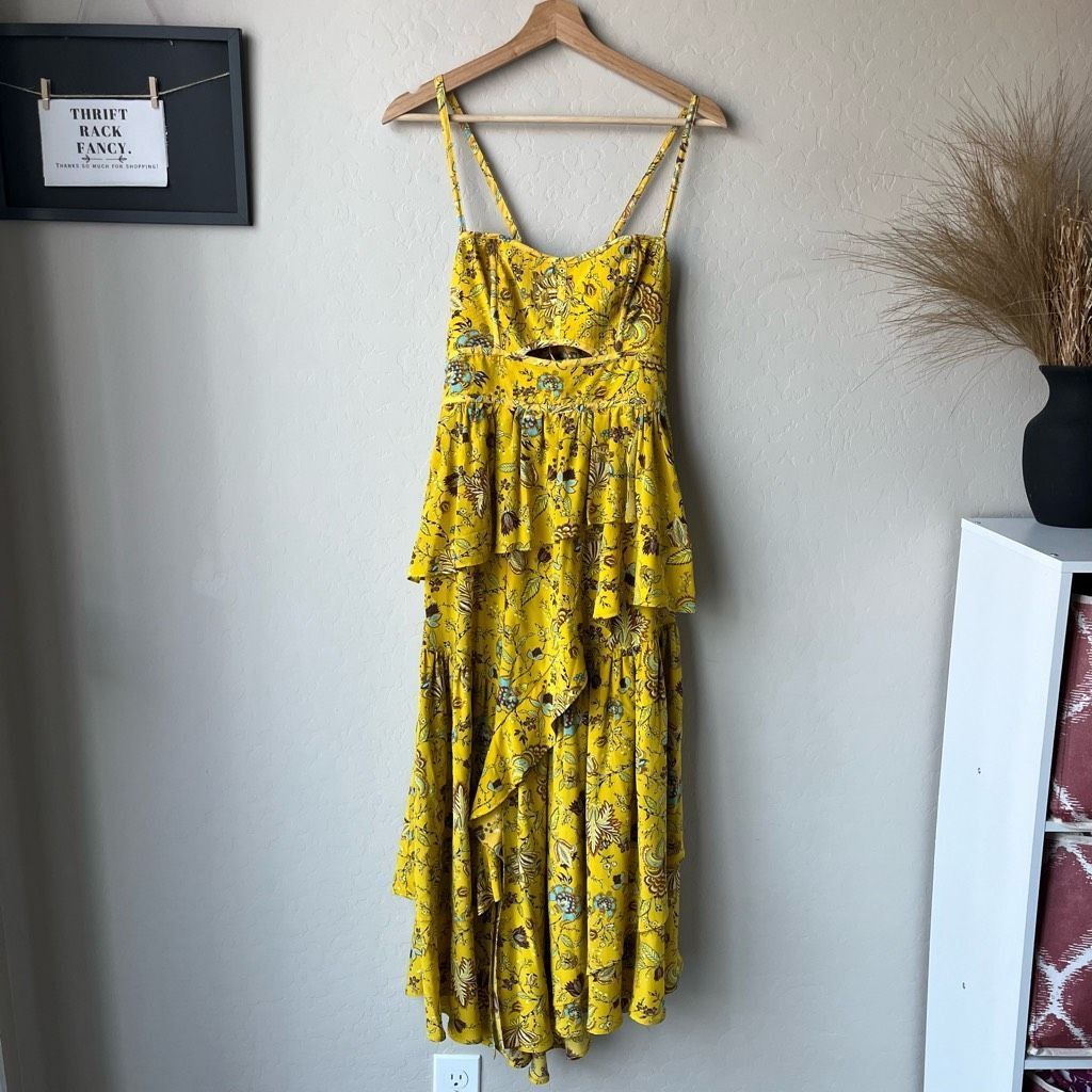 Ulla Johnson Ulla Johnson Dress Silk Floral Josanna Yellow Cut Out Midi G Size M / US 6-8 / IT 42-44 - 2 Thumbnail