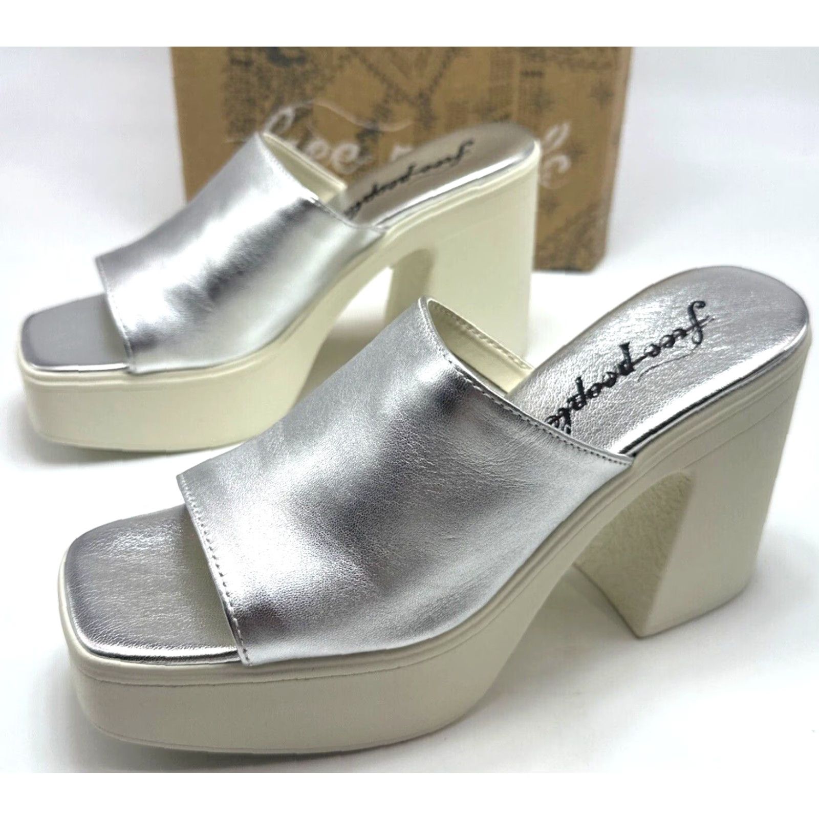 Free People Free People Zoe Platform Sandal Womens 8.5 39 Slip On Leather Silver Platform Heel Zoe Size US 9 / IT 39 - 2 Thumbnail