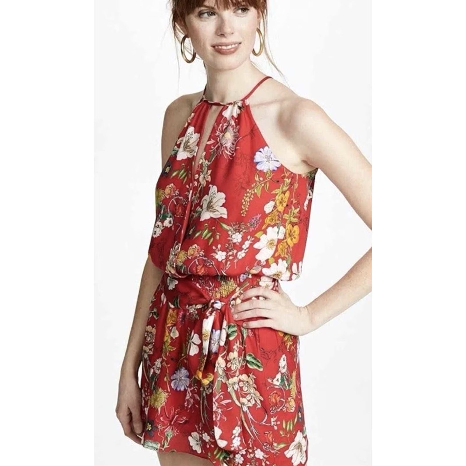 Parker Parker Larissa Red Mini Dress S 100% Silk Sangria Floral Feminine Travel Women Size S / US 4 / IT 40 - 2 Thumbnail