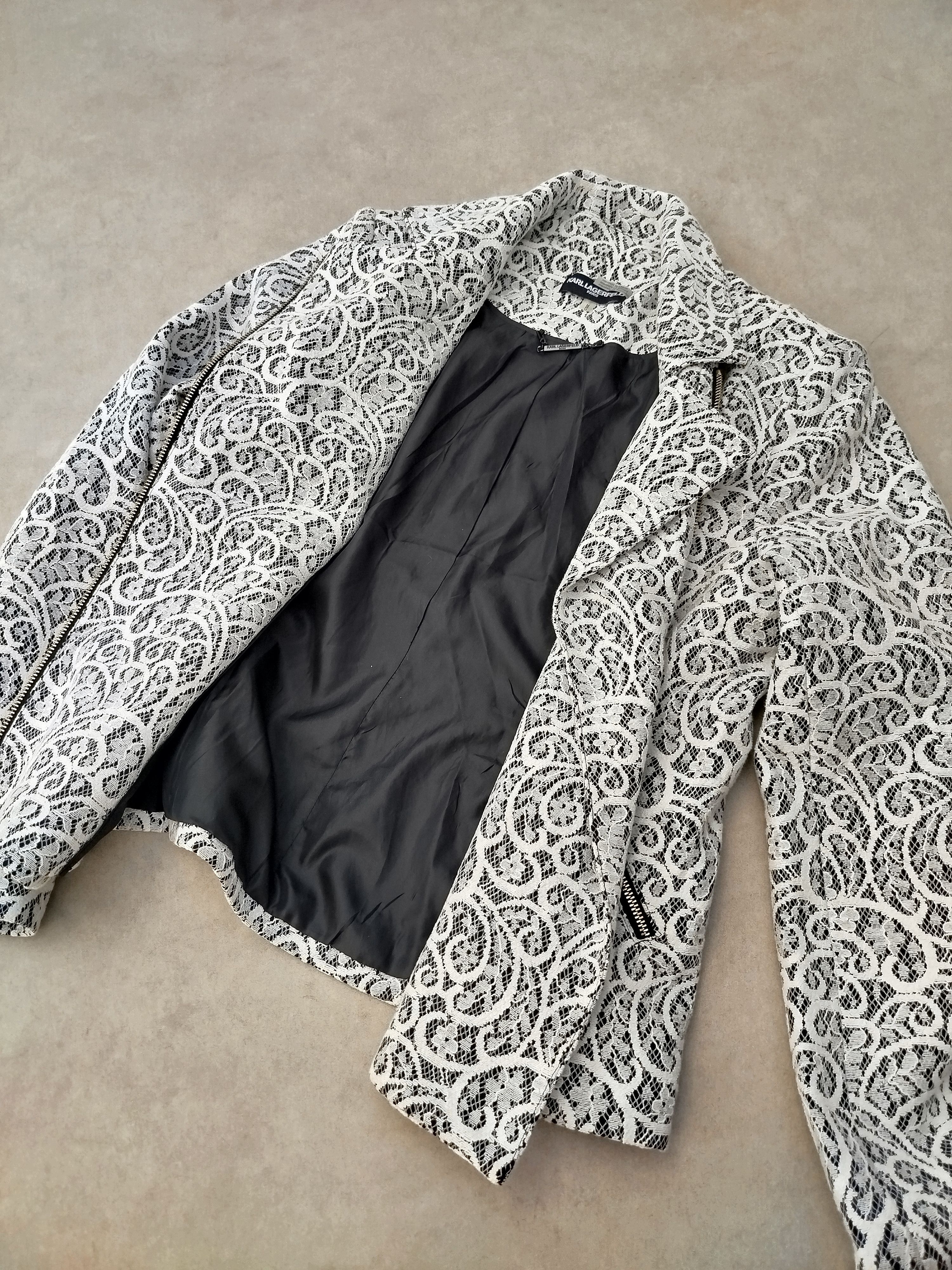 Karl Lagerfeld KARL LAGERFELD BLACK AND WHITE LACE BLAZER ZIP UP JACKET Size M / US 6-8 / IT 42-44 - 7 Thumbnail