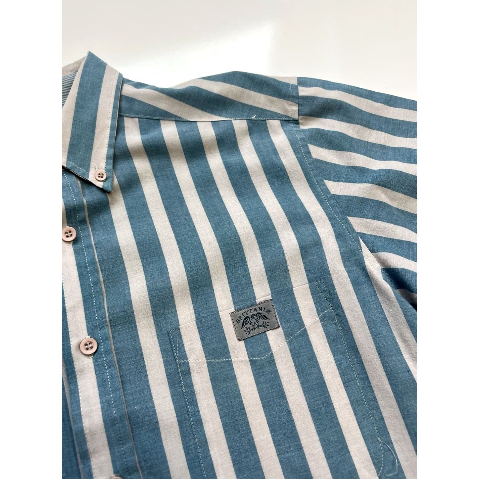Vintage VINTAGE Britannia Button-Down Shirt Striped Blue Men M Short Sleeve Button Up Kid? Size US M / EU 48-50 / 2 - 2 Thumbnail