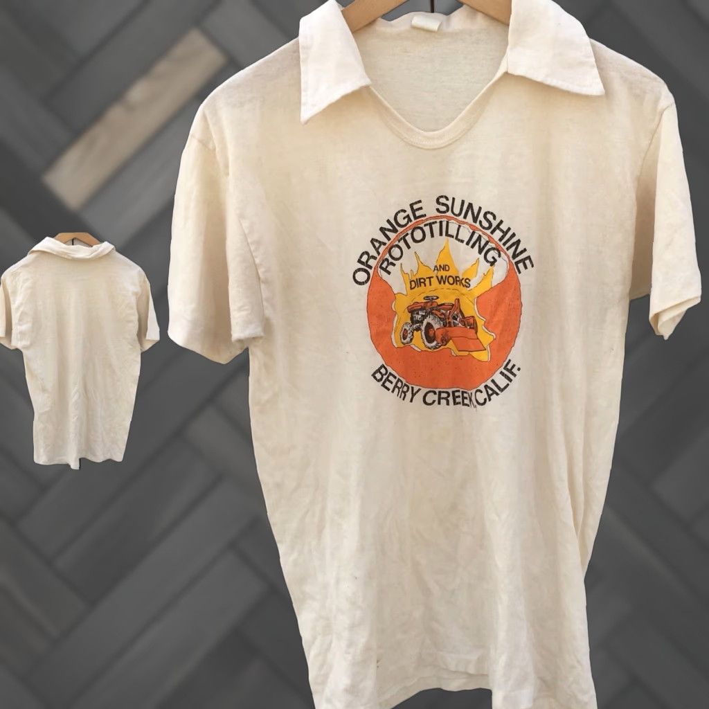 Vintage VINTAGE Orange Sunshine Rototilling And Dirt Works Berry Creek Calif Shirt L Ivory Polo Rugby Short Sleeve Mens/Womens? Size US L / EU 52-54 / 3 - 1 Thumbnail