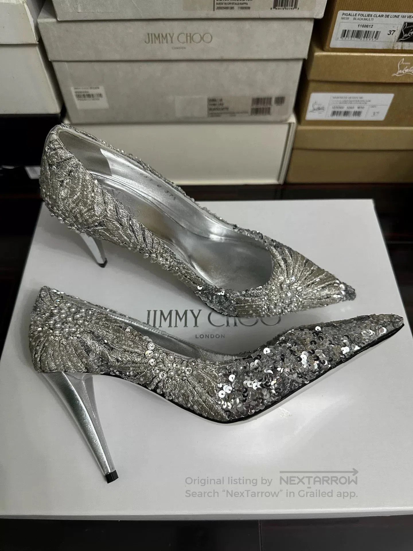 Valentino Valentino Silver Sequin High Heels. Size US 6.5 / IT 36.5 - 1 Thumbnail