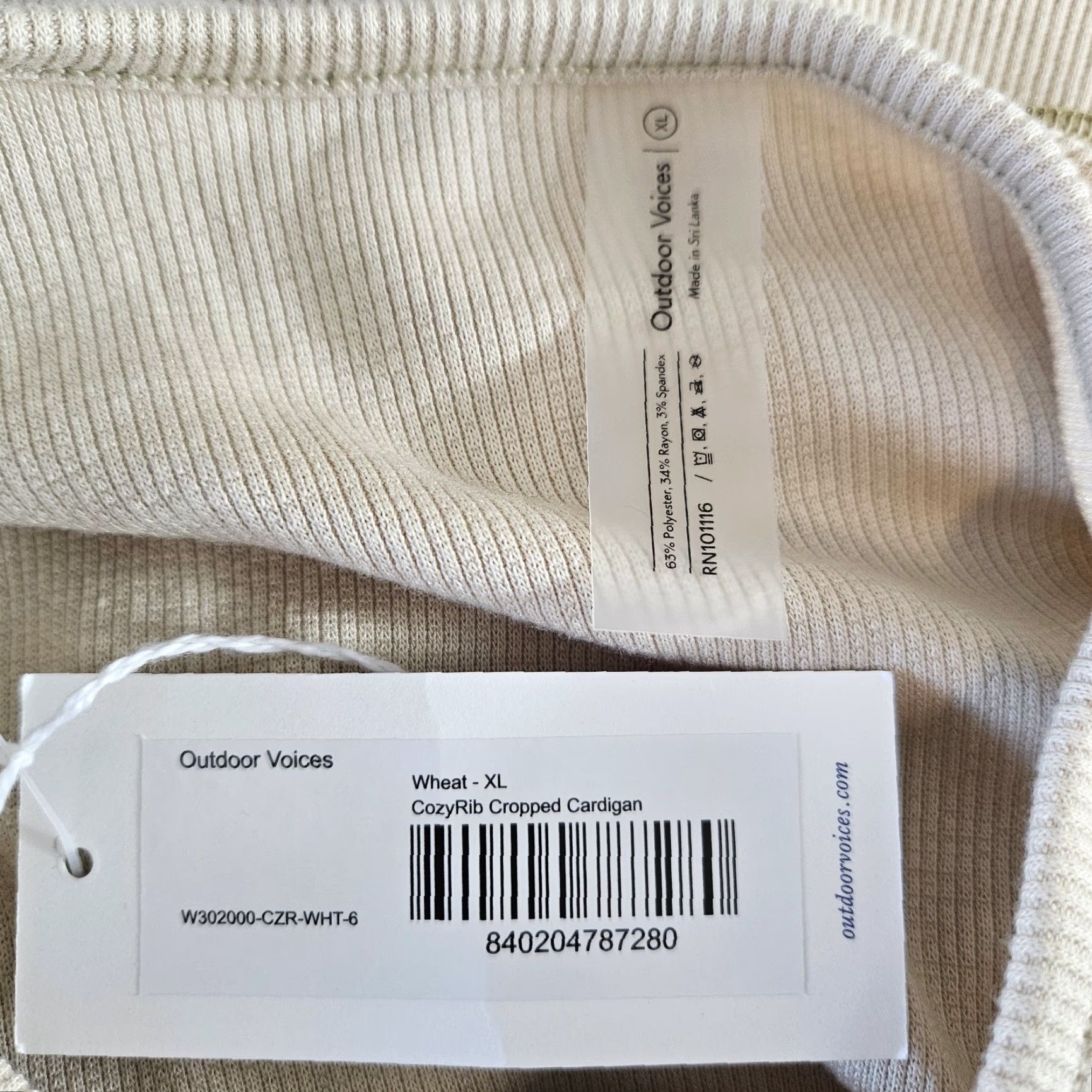 Outdoor Voices Outdoor Voices Womens Cardigan Sweater Cropped Cozy Rib XL Beige Wheat Button Long Sleeve Size XL / US 12-14 / IT 48-50 - 5 Thumbnail