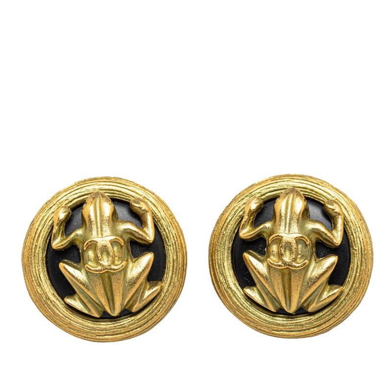 Chanel Chanel Chanel Vintage Coco Mark Earrings Gold Black Metal Earrings 94A in Very Good Condition Size ONE SIZE - 1 Thumbnail