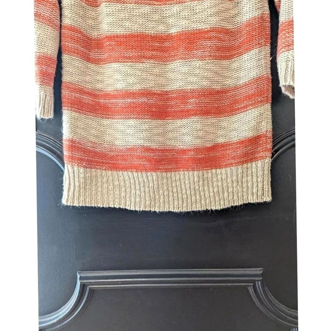 Olive Olive & Oak Striped Sweater Beige Coral 3/4 Sleeve Womens M Pullover Knit Casual Crewneck Size M / US 6-8 / IT 42-44 - 2 Thumbnail