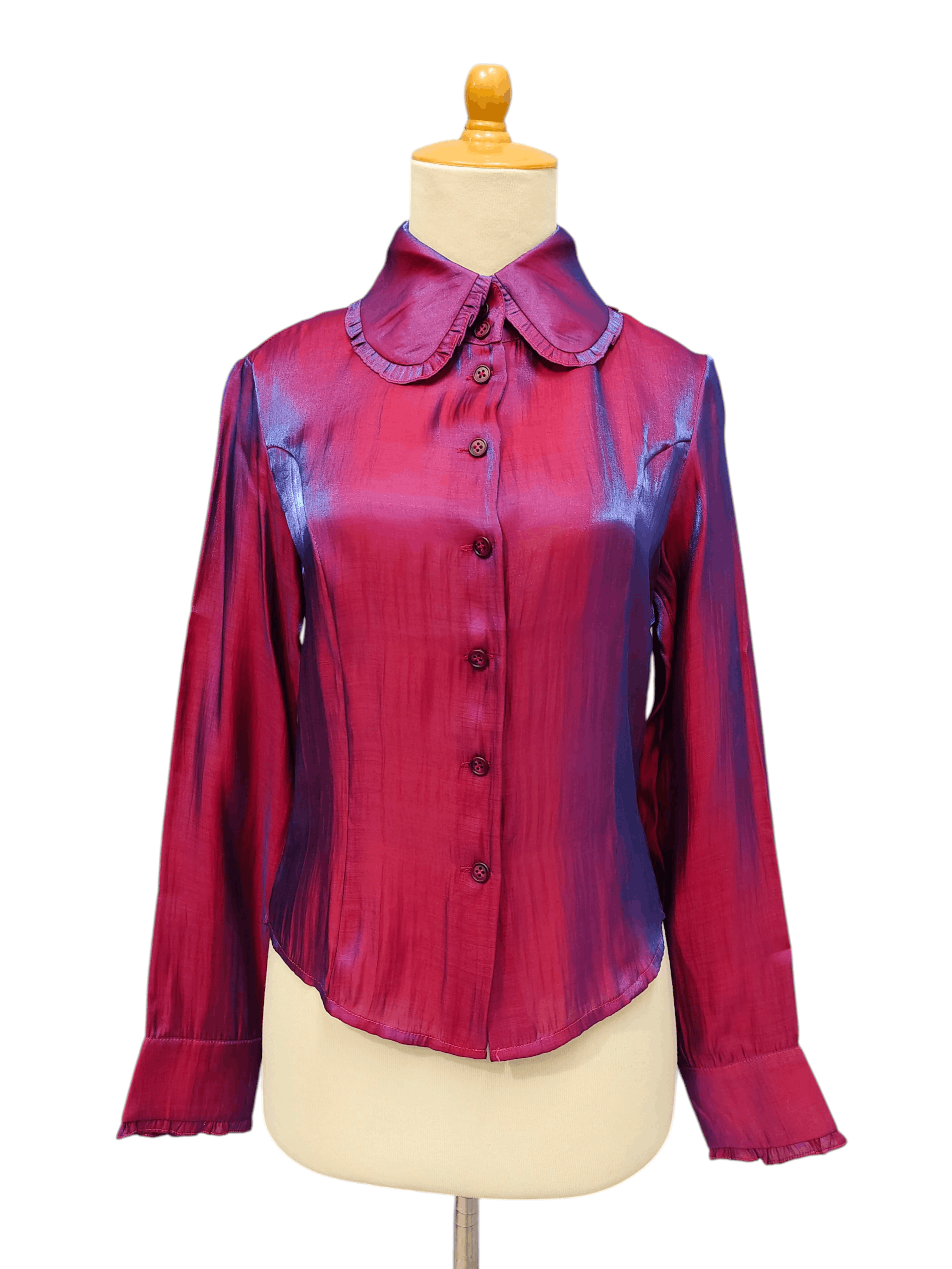 Michel Klein 90s Michel Klein Abstract Iridescent Burgundy Shimmer Blouse Size M / US 6-8 / IT 42-44 - 2 Thumbnail