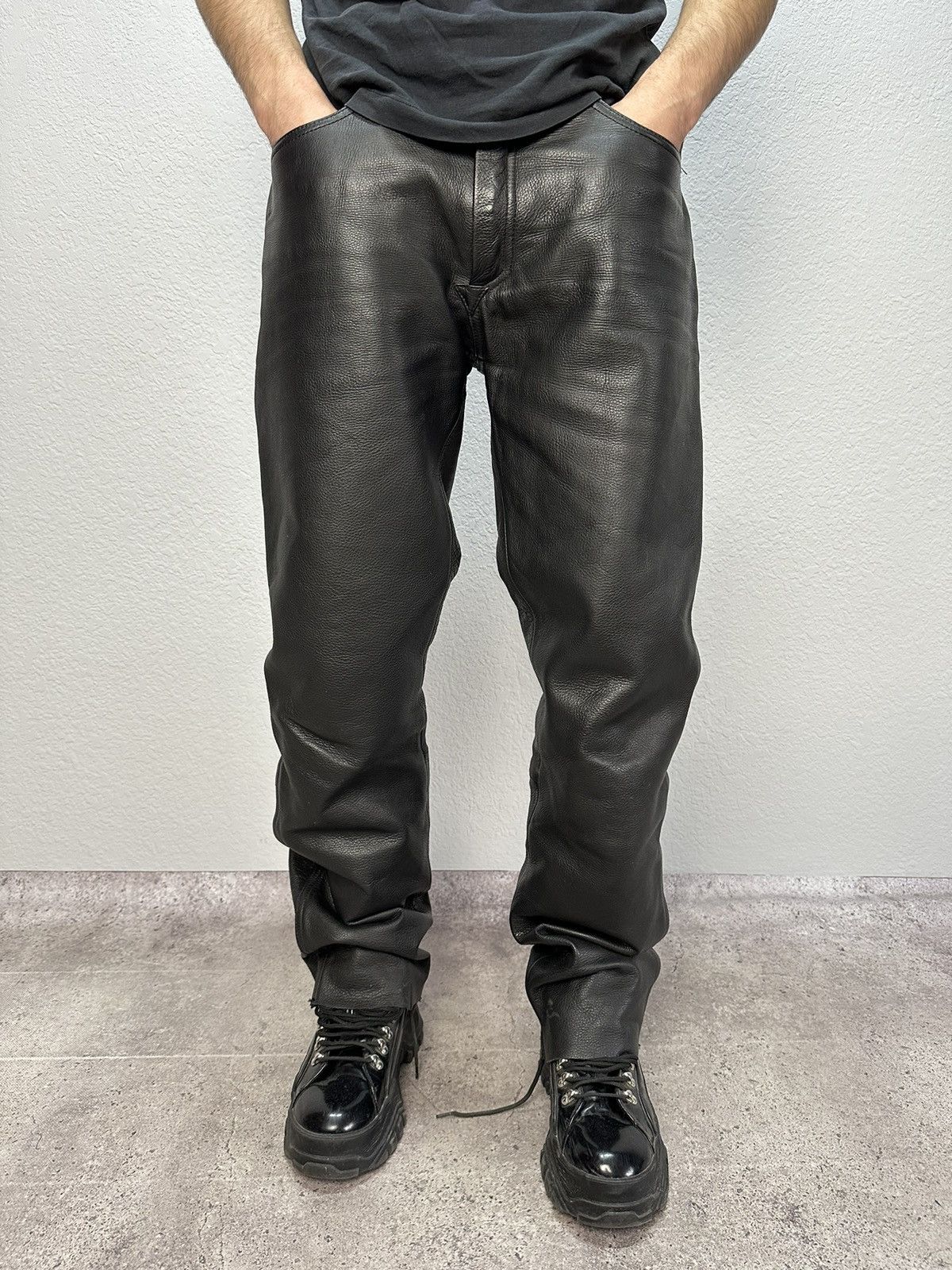 未使用品 IXS イクス レザーパンツ ライダースMOTORCYCLE Leather Vintage IXS Leather Pants Black Riding Archival Motorcycle