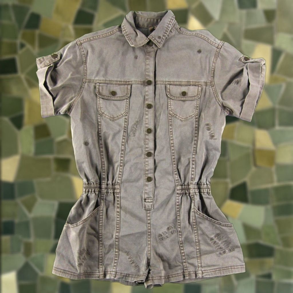 Bcbgmaxazria BCBGMAXAZRIA Romper Shirt XS Brown Denim Cotton Stretch Snap Button Pocket Shorts Women Size 26" / US 2 / IT 38 - 1 Thumbnail