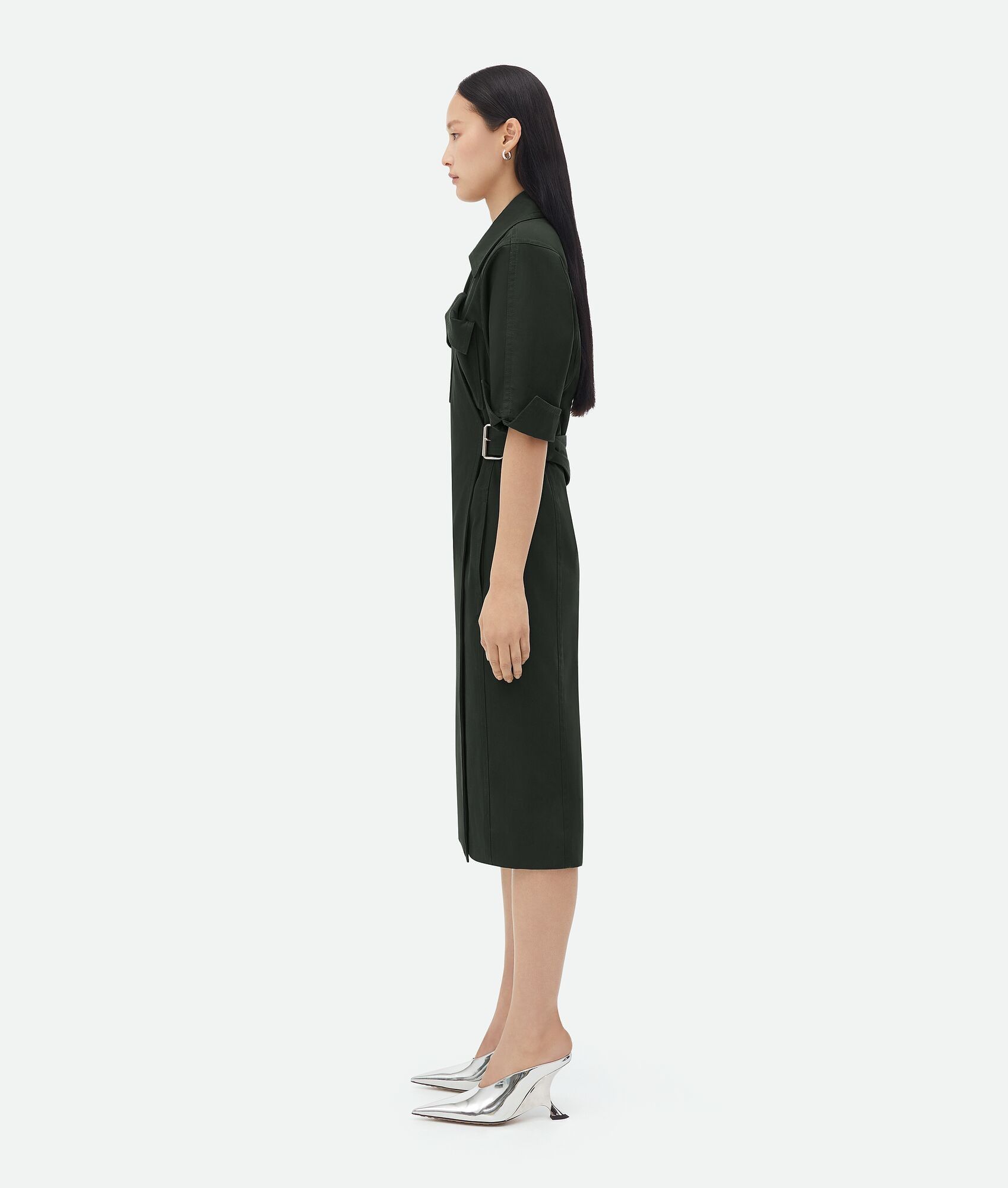 Bottega Veneta o1bcso1str0225 Cotton Twill Midi Dress in Camping Size M / US 6-8 / IT 42-44 - 2 Thumbnail