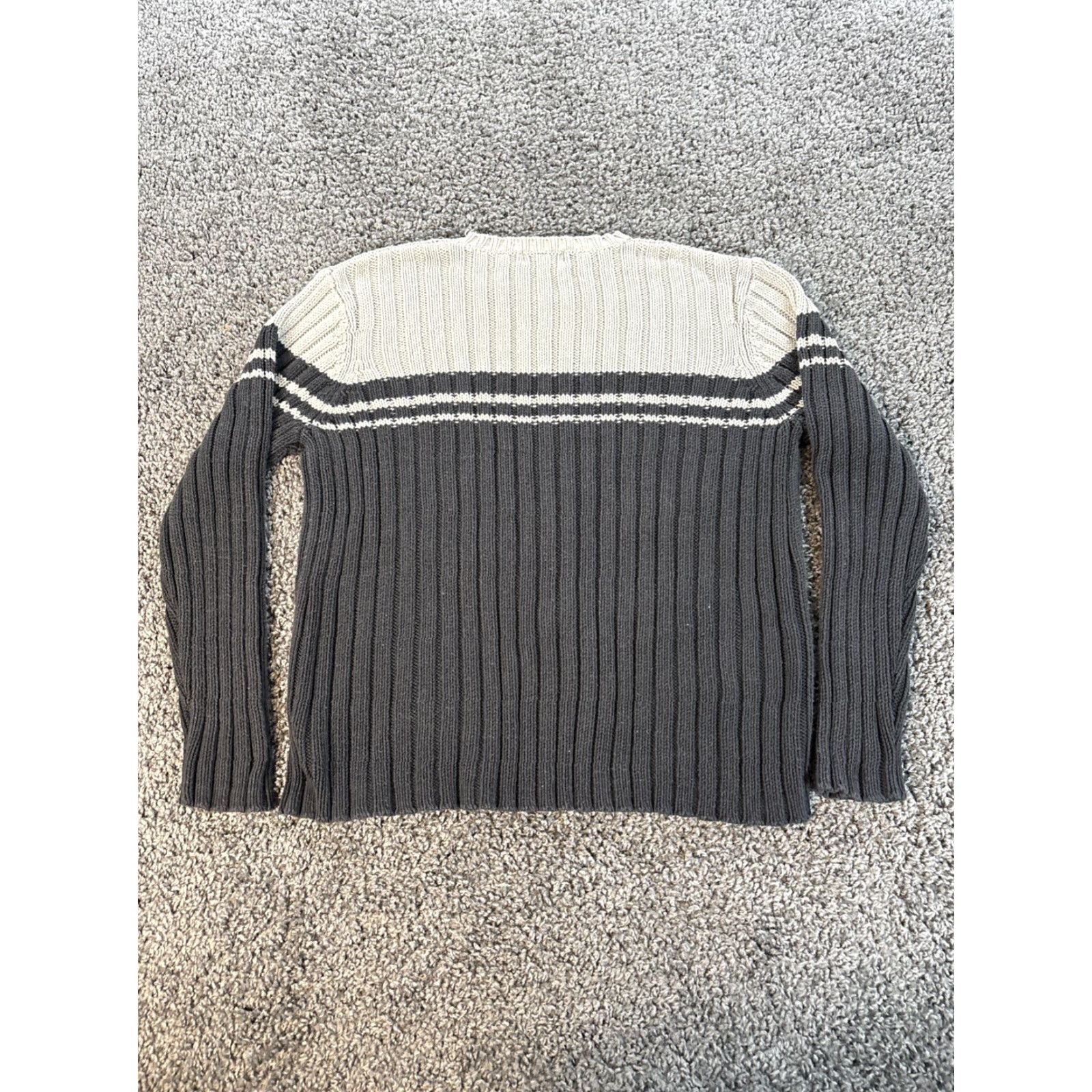 Old Navy VINTAGE Old Navy Stripe Knit Sweater Mens L Black 90s Crew Neck Fisherman Ribbed Pullover Size US L / EU 52-54 / 3 - 5 Thumbnail