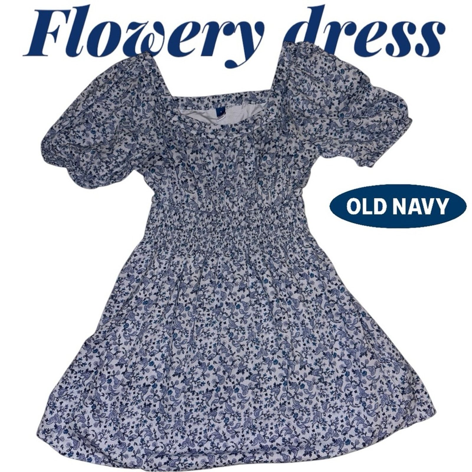 Old Navy Old Navy Blue Floral Smocked Mini Dress – Size S Size S / US 4 / IT 40 - 2 Thumbnail