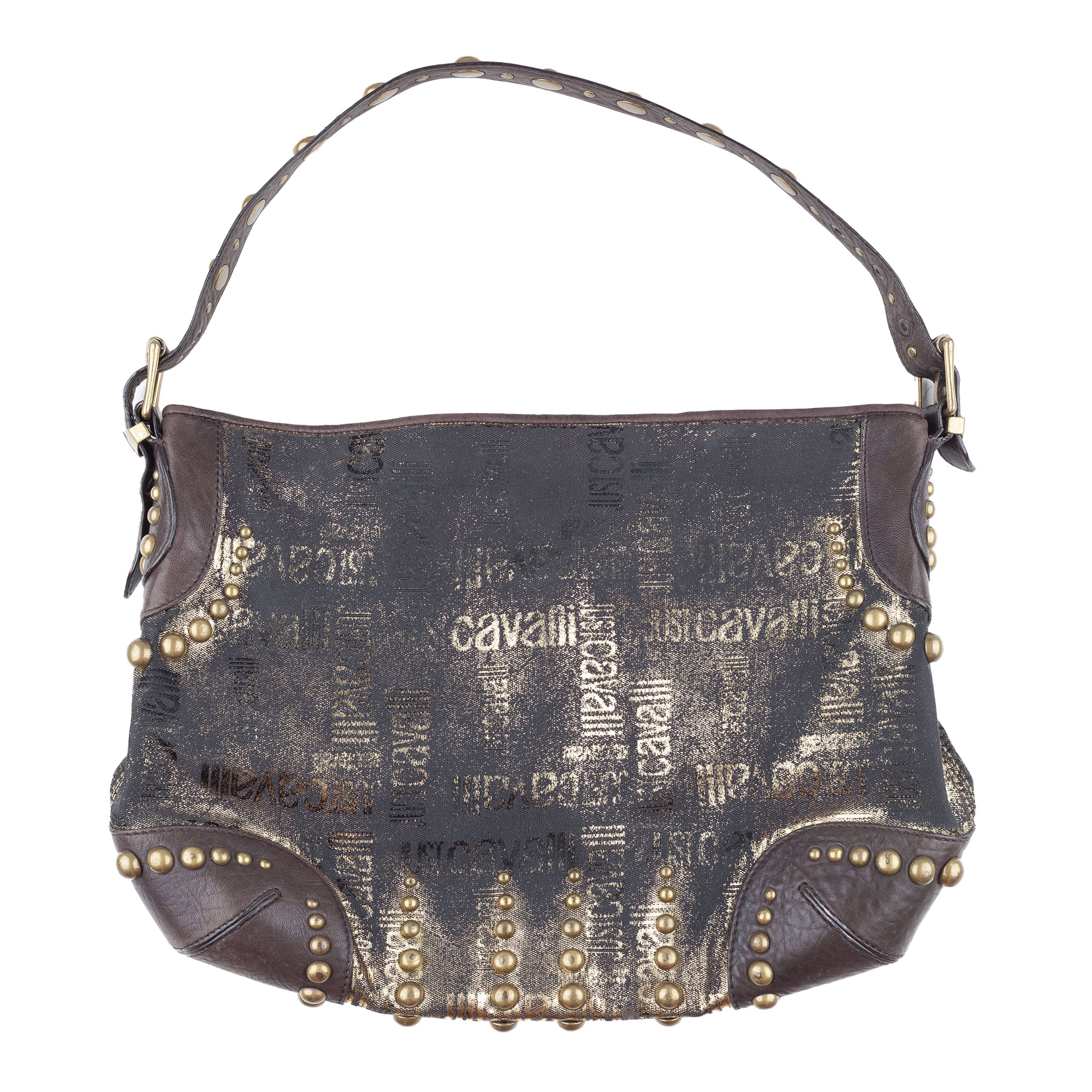 Just Cavalli Vintage Monogram Black/Gold Shoulder Bag