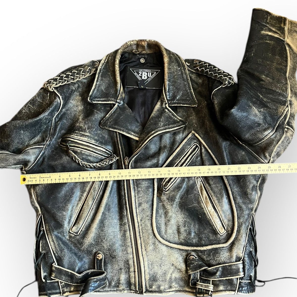 Vintage Vintage 90s 2BU Distressed Leather Biker Jacket Large Size US L / EU 52-54 / 3 - 4 Thumbnail