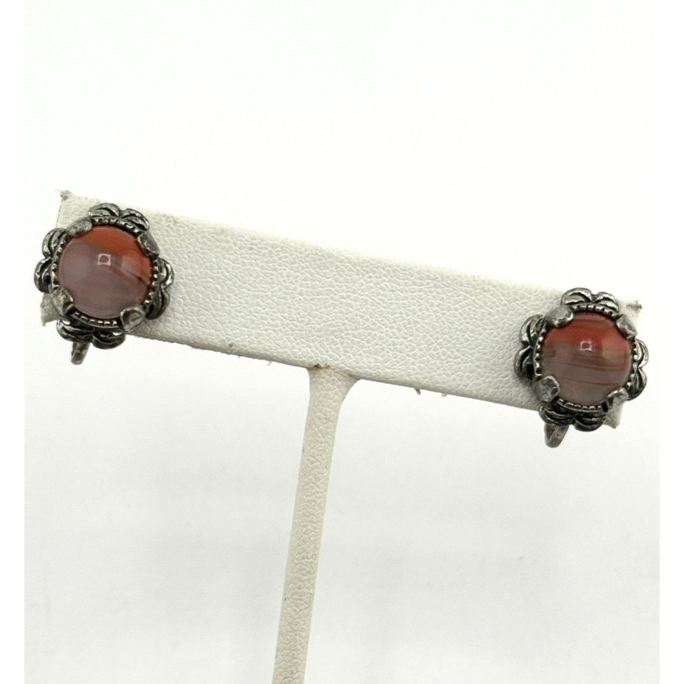 Vintage Vintage glass agate stone silver clip on earrings Size ONE SIZE - 1 Thumbnail