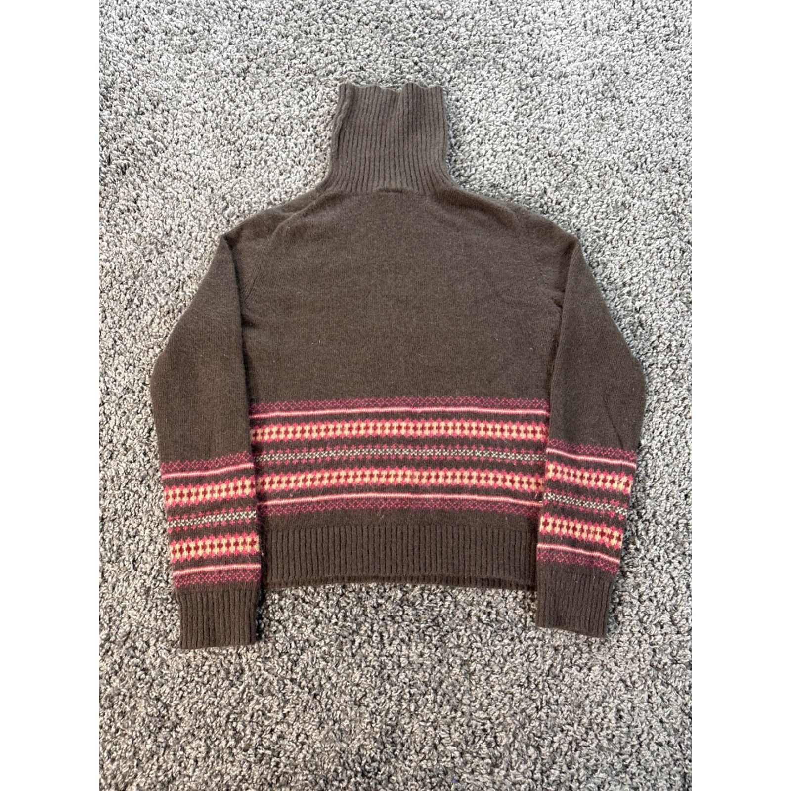 Ann Taylor VINTAGE Ann Taylor Sweater Turtleneck Long Sleeve Angora Fair Isle 90s Womens Petite Medium Brown Pullover Size M / US 6-8 / IT 42-44 - 6 Thumbnail