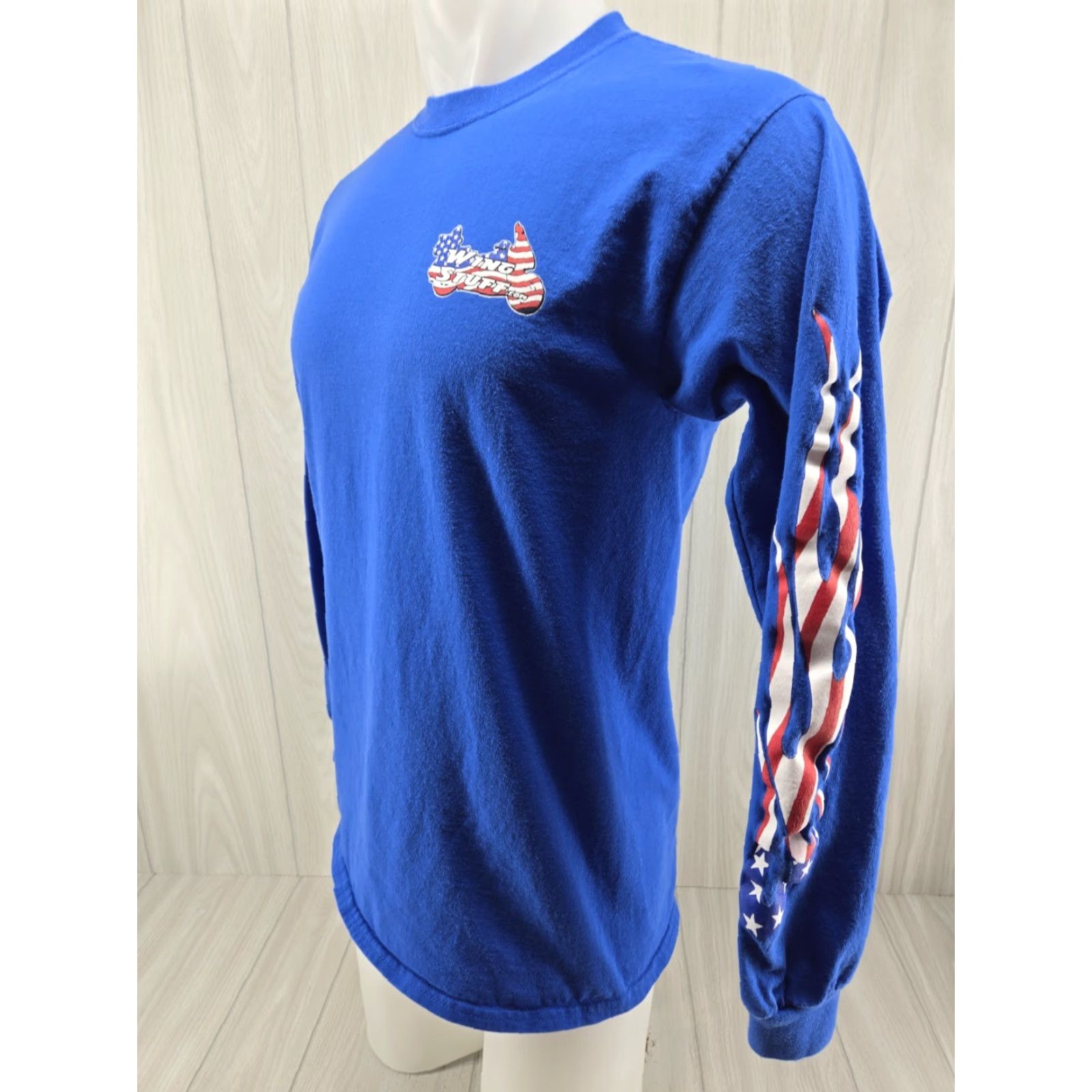 Gildan Gildan Ultra Cotton Wing Stuff Biker Long sleeve Tee Blue Size M USA Flame Sleeves T‑Shirt Men Regular Fit Adults Mens Size US M / EU 48-50 / 2 - 5 Thumbnail