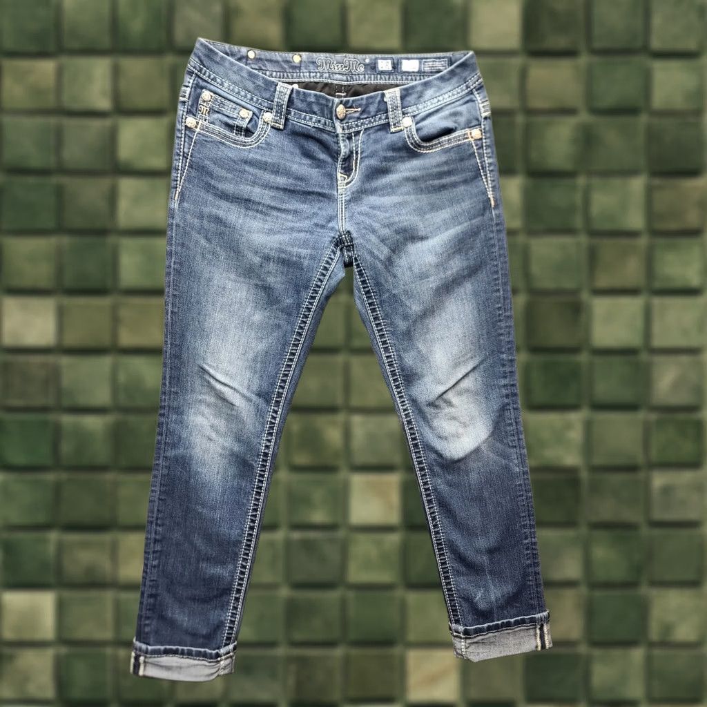 Miss Me Miss Me Jeans Womens 28x26 Skinny Fit Cuffed Mid Rise Distressed Stretch Denim Blue 5-Pocket Designer Rodeo Western Y2K Mens? Womens Size 28" / US 6 / IT 42 - 1 Thumbnail