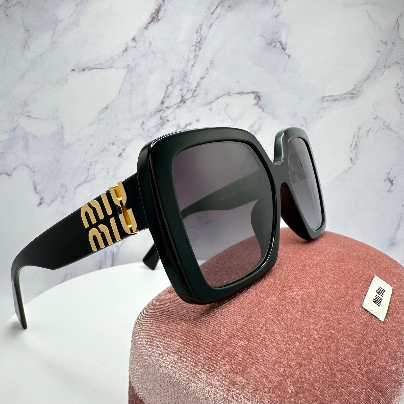 Miu Miu New MIU MIU Sunglasses Black Square Gold Full Rim 56 MIU MIU Size ONE SIZE - 5 Thumbnail