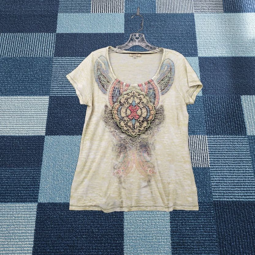 Vintage VINTAGE not applicable; Use original words only. Final title: One World T Shirt Womens L Large Yellow Short Sleeve Scoop Neck Graphic Y2K Size L / US 10 / IT 46 - 1 Thumbnail