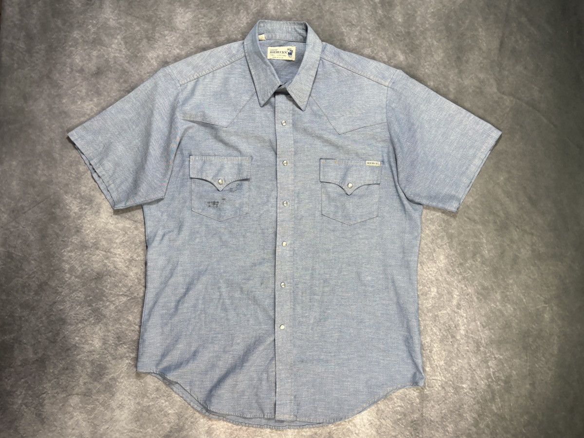Sears × Vintage 70s Vintage Chambray Button Up 80s Sears Roebucks Denim Polo Size US L / EU 52-54 / 3 - 14 Thumbnail