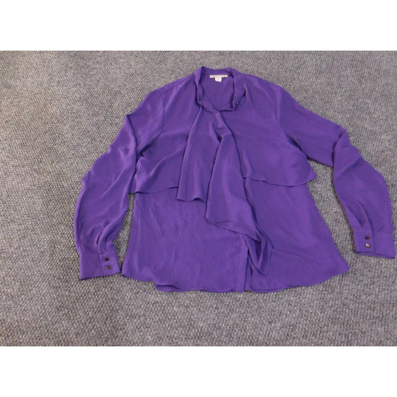 Coldwater Creek VINTAGE Coldwater Creek Blouse Womens Small 8 Purple Tie Neck Ruffle Tiered Long Sleeve Size S / US 4 / IT 40 - 2 Thumbnail