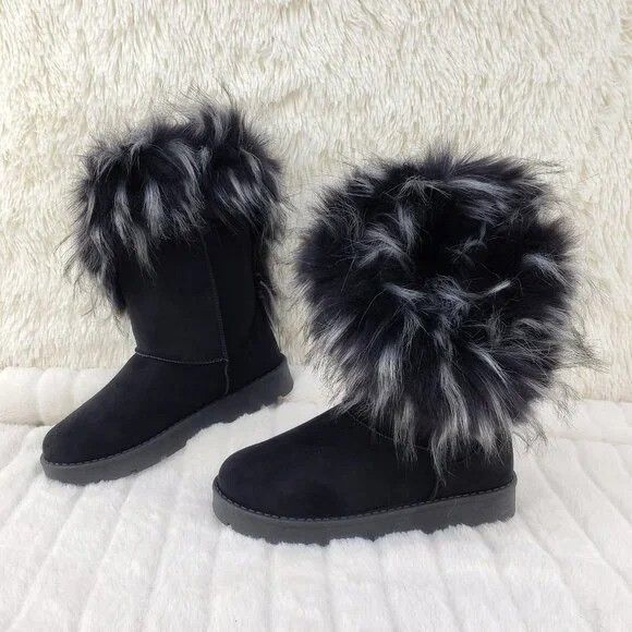 Other Chi Chi Black White Faux Fur Thick Lined Winter Boots (US Sh Size US 11 / IT 41 - 2 Thumbnail