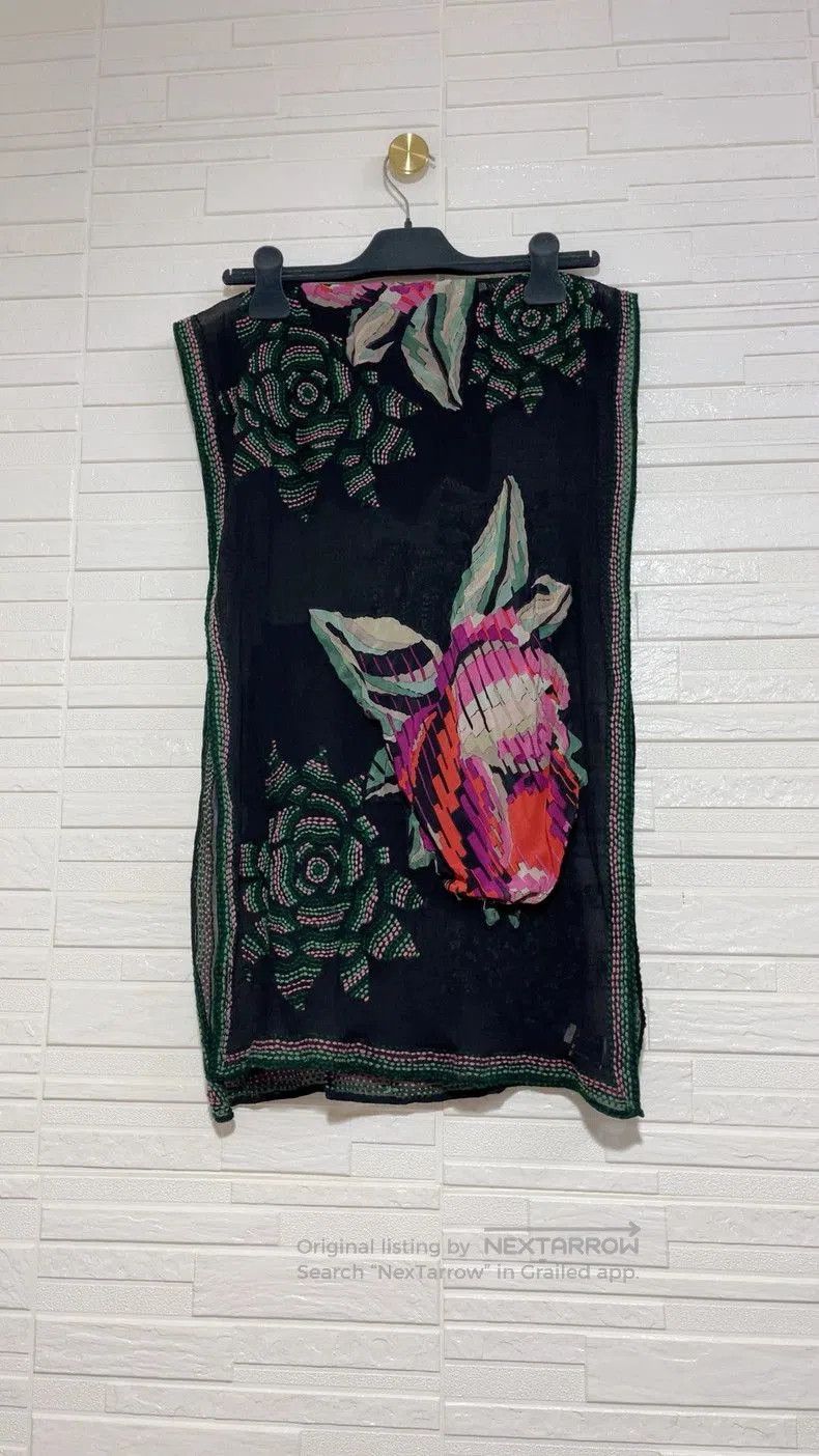 Dries Van Noten Black Silk Scarf with Colorful Embroidery. Size ONE SIZE - 5 Thumbnail
