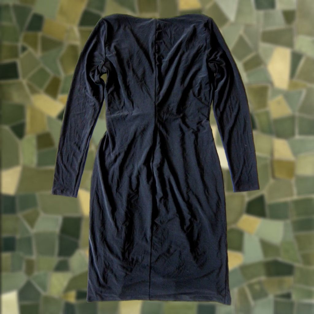 Ralph Lauren VINTAGE Ralph Lauren Black Diamond Stretch Long Sleeve Ruffle Ruched Wrap Dress 10 Women's Dress Black 90s Style Wrap Dress Womens Size L / US 10 / IT 46 - 1 Thumbnail