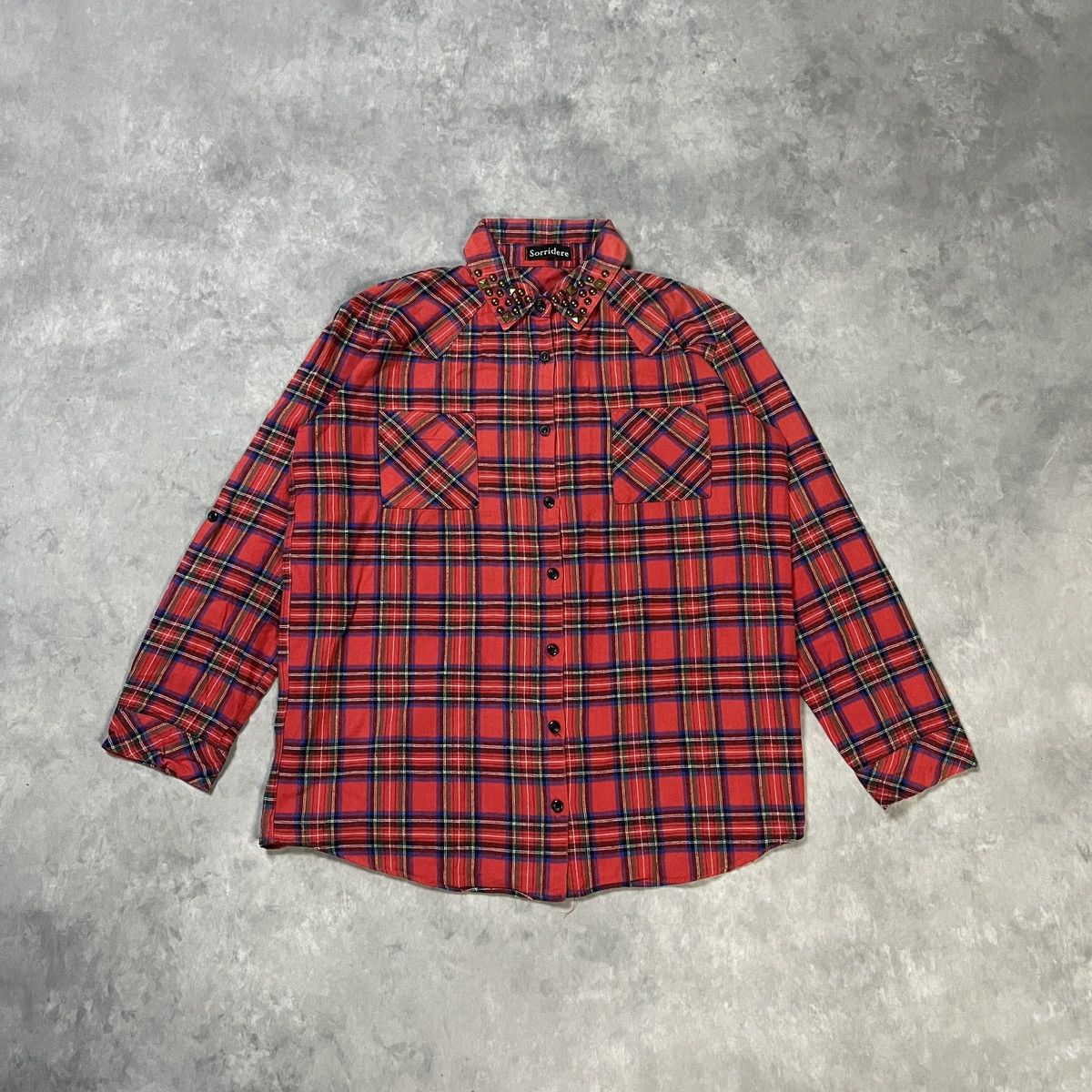 Japanese Brand PLAID FLANNEL SHIRT STUDDED COLLAR TARTAN DESIGNER GRUNGE Size US L / EU 52-54 / 3 - 1 Thumbnail