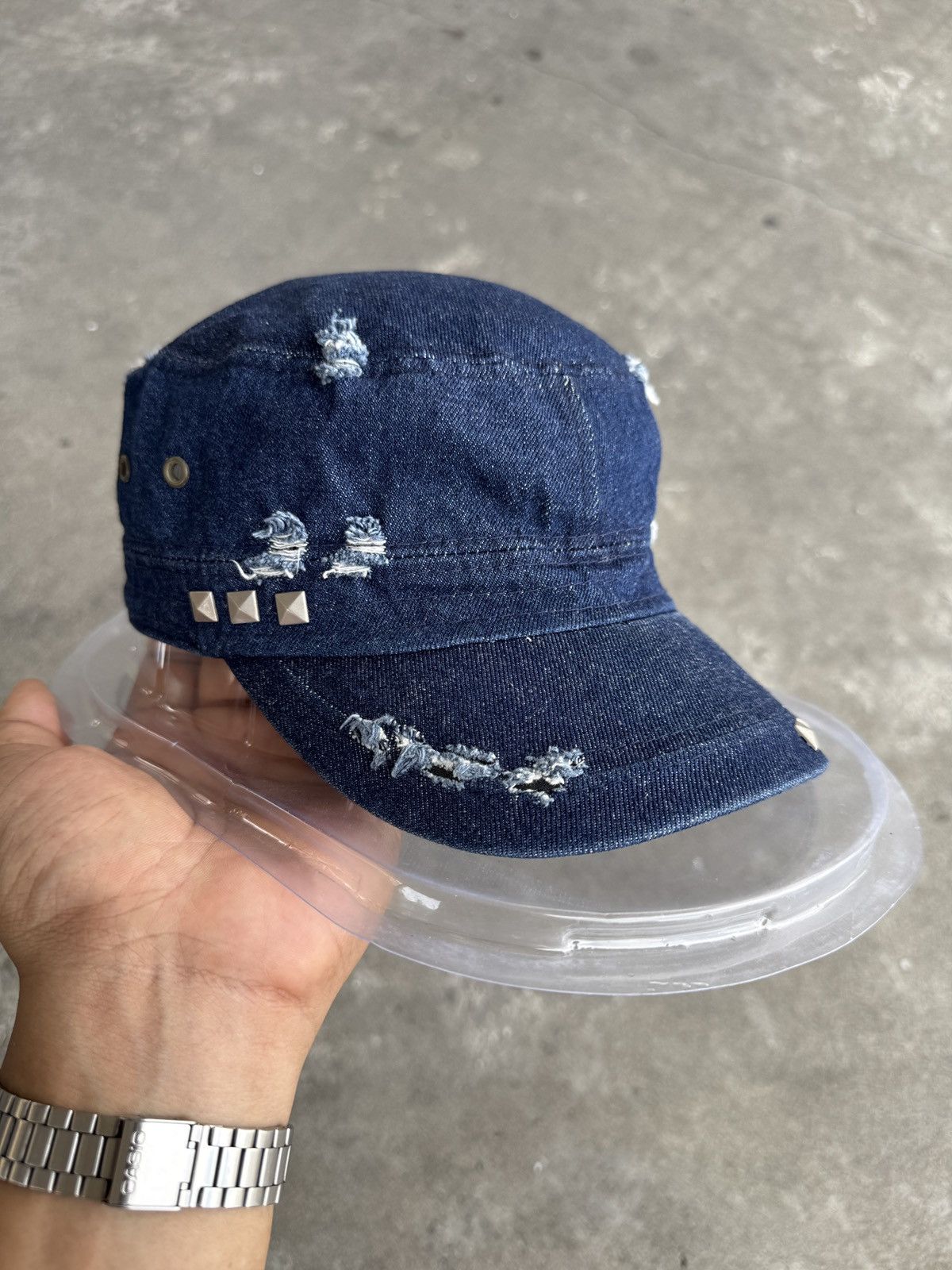 Japanese Brand Distressed Studded Commando Cadet Hat Size ONE SIZE - 6 Thumbnail
