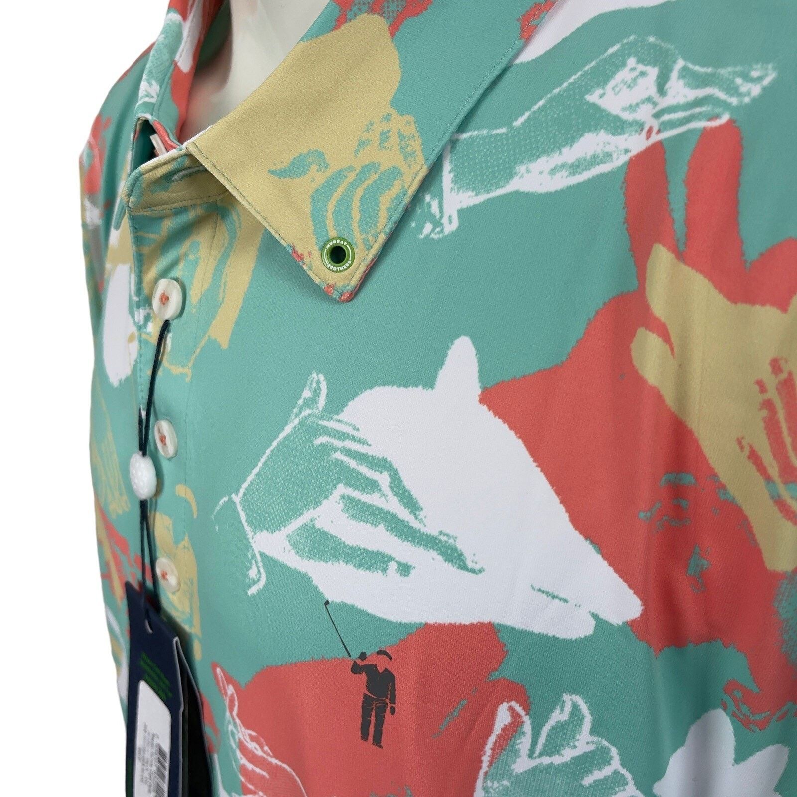 Ashworth William Murray Retro Seafoam Happy Hands Golf Shirt Mens 2XL Size US XXL / EU 58 / 5 - 16 Thumbnail