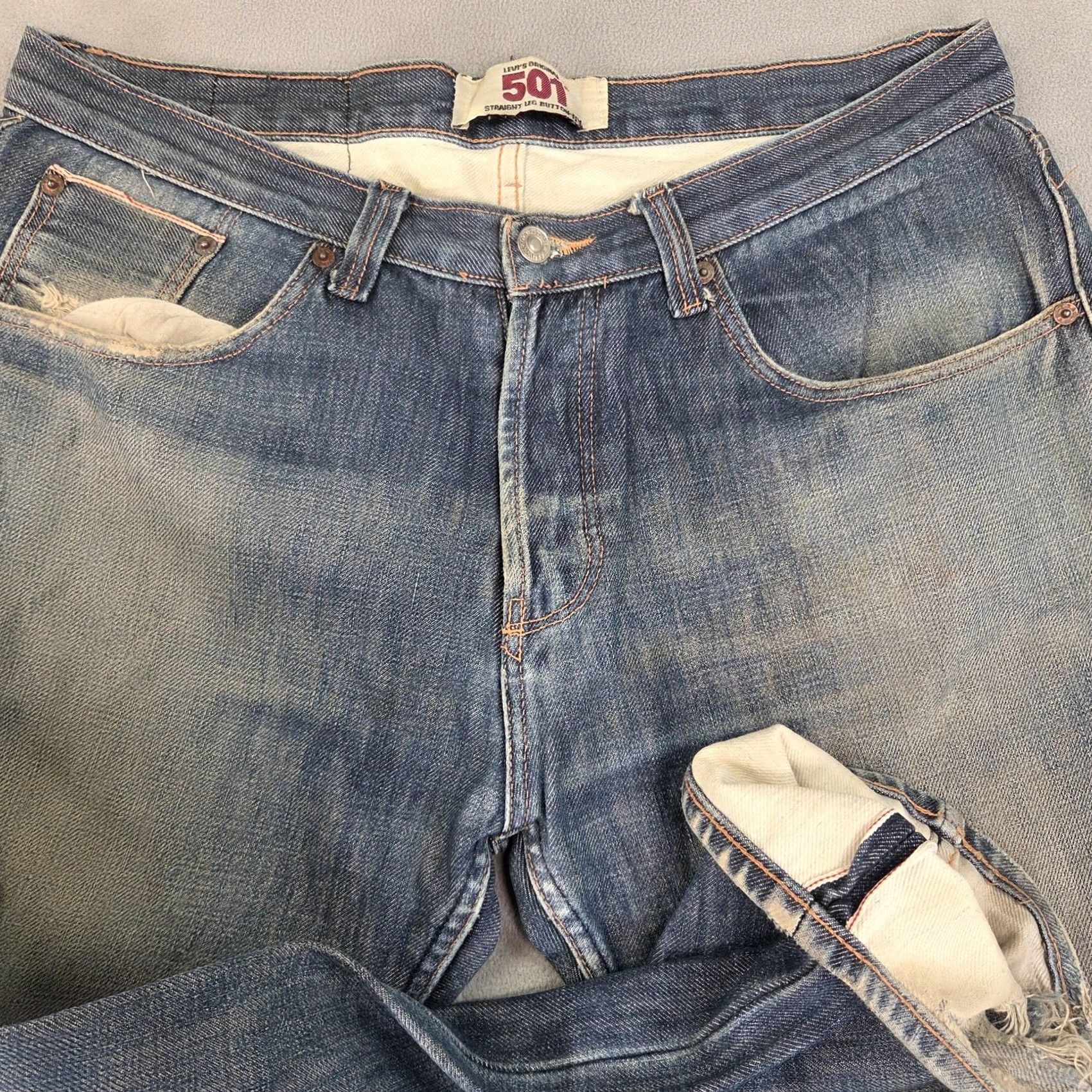 Levi's VINTAGE Levi's 501 Jeans Mens 36x29 Selvedge LVC Thrashed Distressed Tag 38x32 90s Size US 36 / EU 52 - 2 Thumbnail