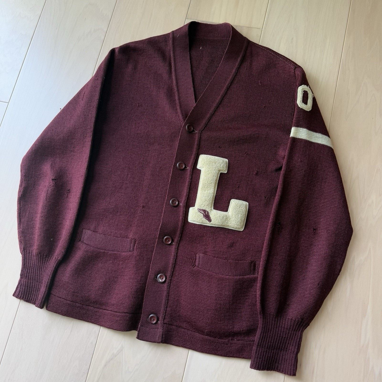 Vintage Vintage Letterman Cardigan Small Maroon Wool Sweater 60s Size US S / EU 44-46 / 1 - 12 Thumbnail