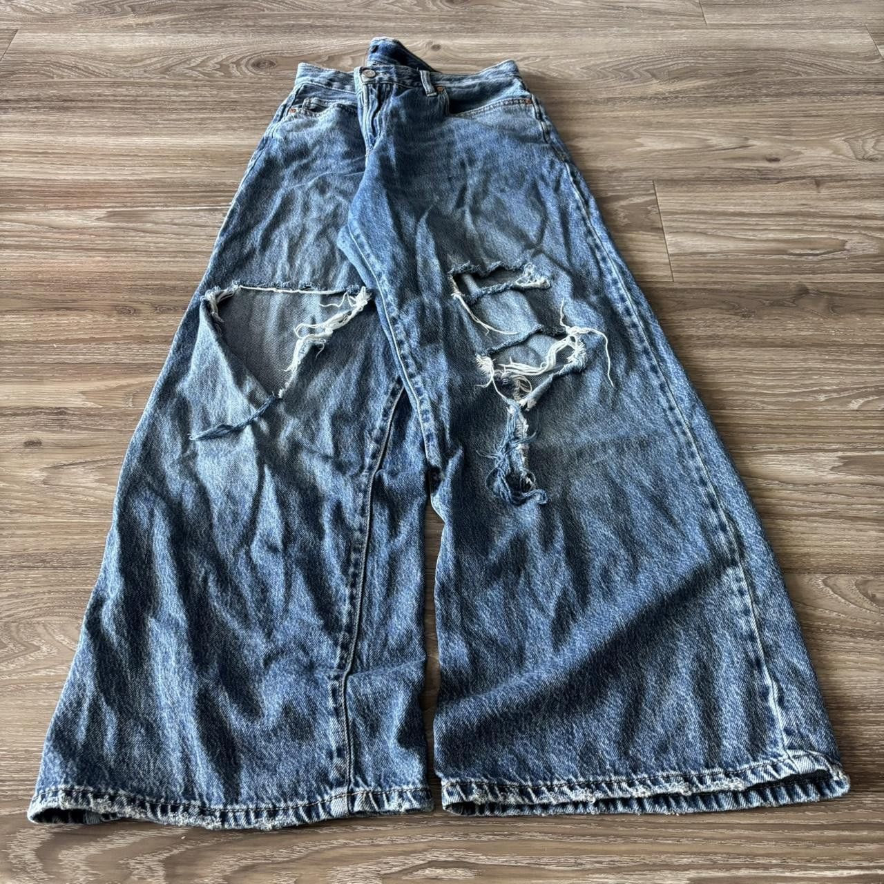 Japanese Brand Crazy Vintage Y2K/2000s Baggy Distressed Skater Wide Leg Denim Jeans! 32x30 Size US 32 / EU 48 - 3 Thumbnail