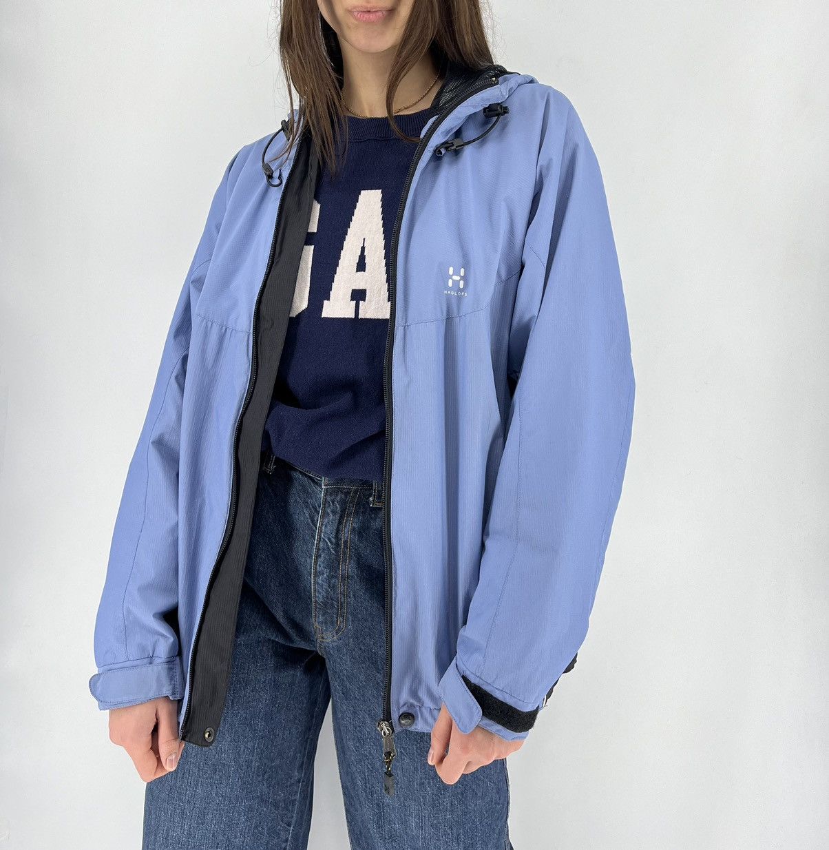 Haglofs × Vintage Women’s Woman Haglöfs Windbreaker Jacket Blue Nylon Size L Size M / US 6-8 / IT 42-44 - 1 Thumbnail