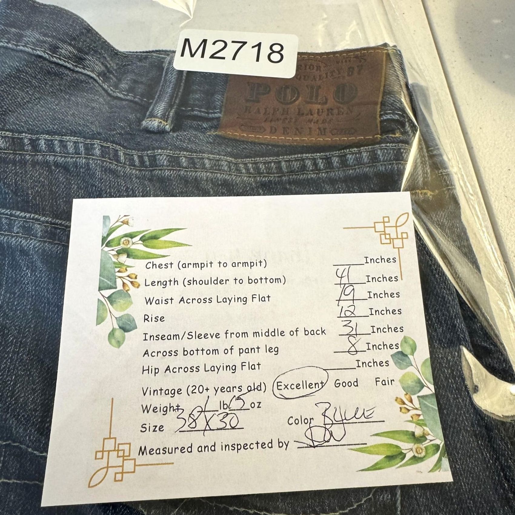Polo Ralph Lauren Polo Ralph Lauren Jeans Mens 38x30 Blue Slim Straight Fit Denim RL Embroidered Jeans Size US M / EU 48-50 / 2 - 8 Thumbnail
