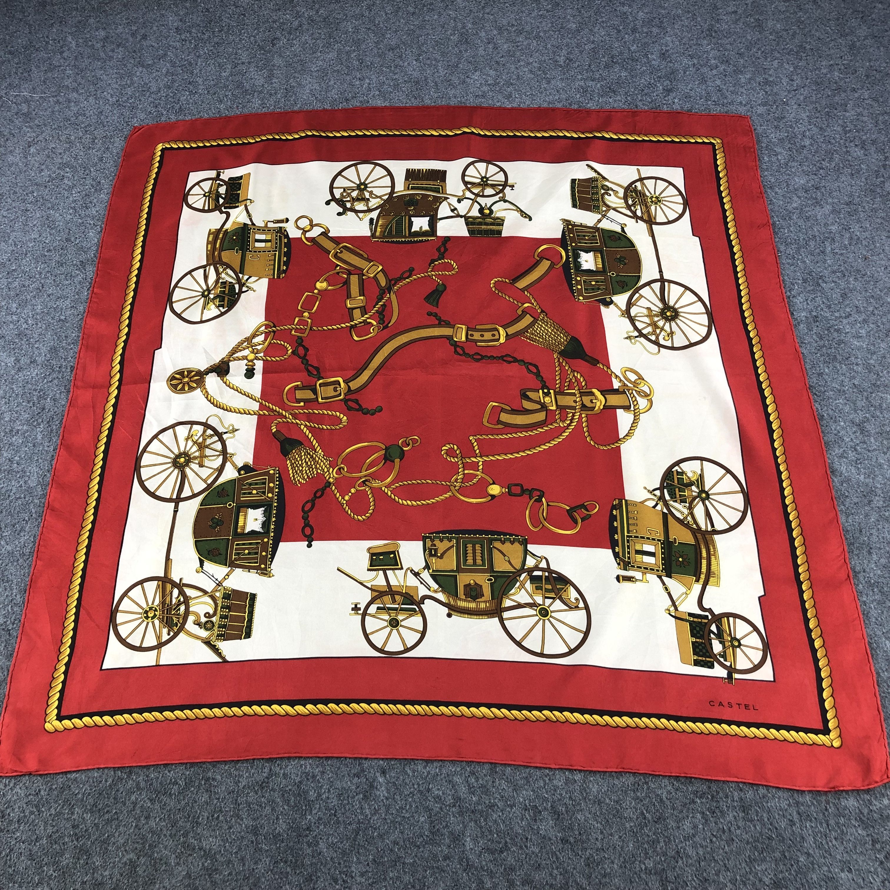 Vintage Castel Luxury Carriage Silk Scarf Foulards M262 Size ONE SIZE - 2 Thumbnail