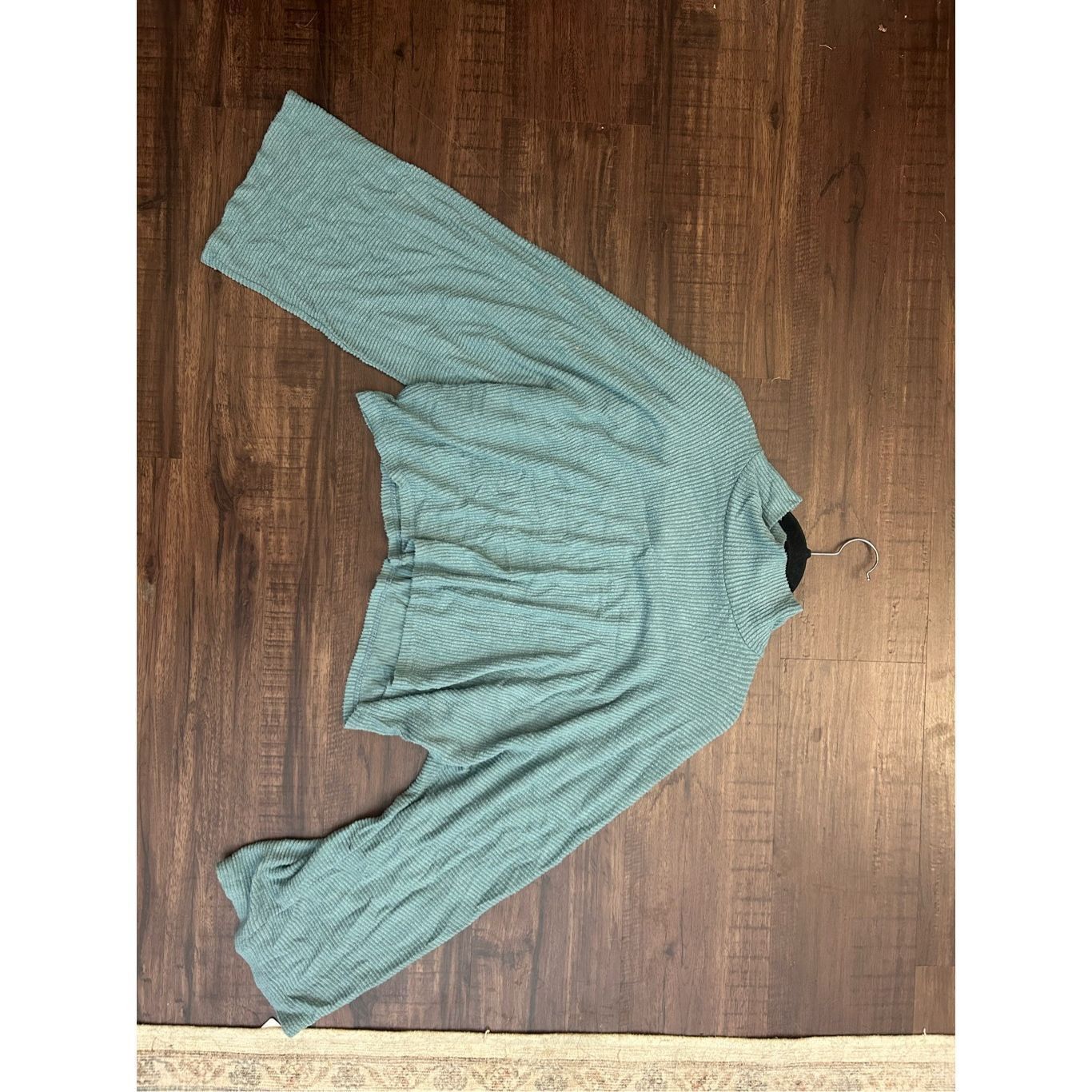 Blush Blue Blush Teal Cropped Ribbed Turtleneck Sweater, Size Larg Size L / US 10 / IT 46 - 2 Thumbnail