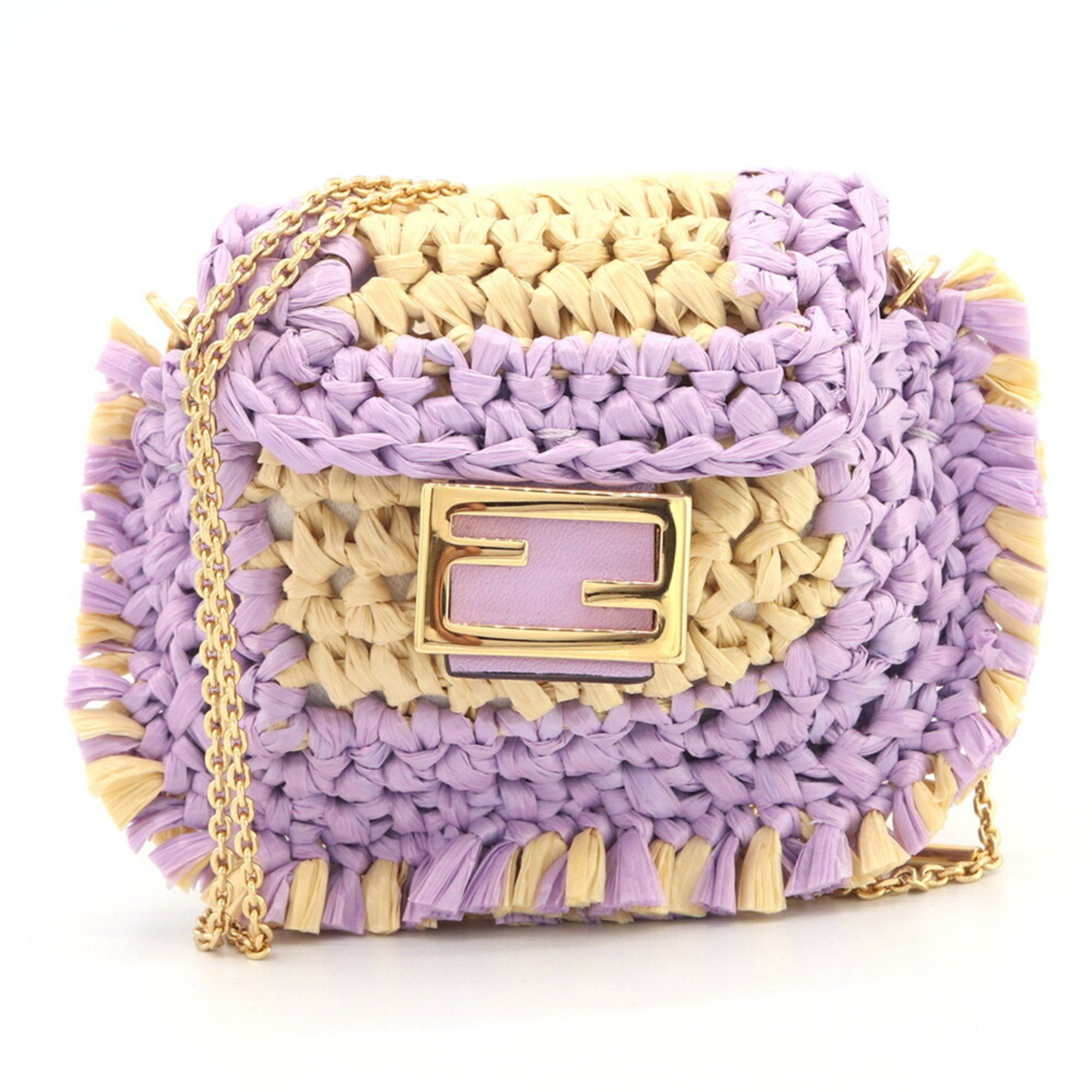 Fendi Pico Bucket Shoulder Pouch in Lavender, Natural Raffia
