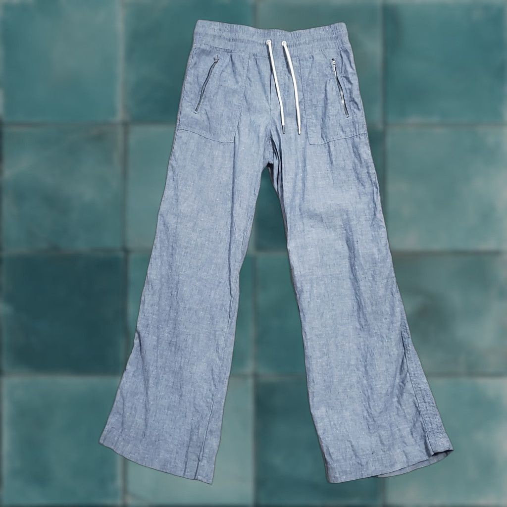 Athleta Athleta Pants Women 4 Blue Cabo Linen Wide Leg Elastic Waist Zip Pockets Beachy Size 27" / US 4 / IT 40 - 1 Thumbnail