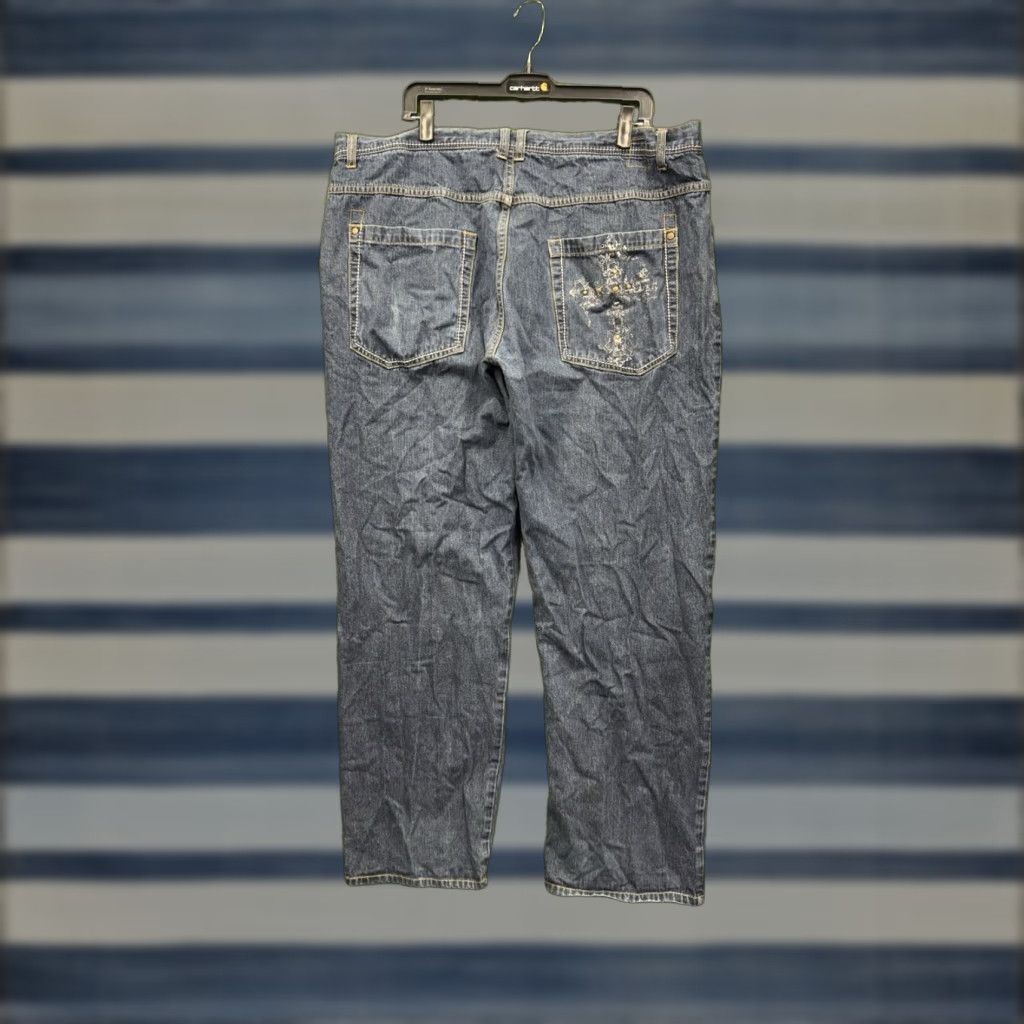 Vintage VINTAGE Helix Jeans Men 44x34 Slim Straight Cotton Denim Blue Baggy Punk Grunge 90s Buckle/Logo Accents Mens Size US 44 / EU 60 - 1 Thumbnail
